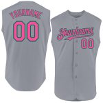 Custom Authentic Sleeveless Baseball Jersey - Personalized Gray Pink Kelly Green with Name and Number Personalized Gray Pink-Kelly
