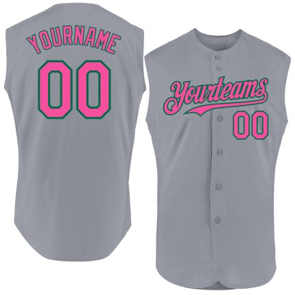 Custom Authentic Sleeveless Baseball Jersey - Personalized Gray Pink Kelly Green with Name and Number Personalized Gray Pink-Kelly