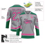 Personalized Hockey Jersey with Custom Name & Number - Gray Pink Kelly Green Lace Neck Team Apparel Personalized Gray Pink-Kelly