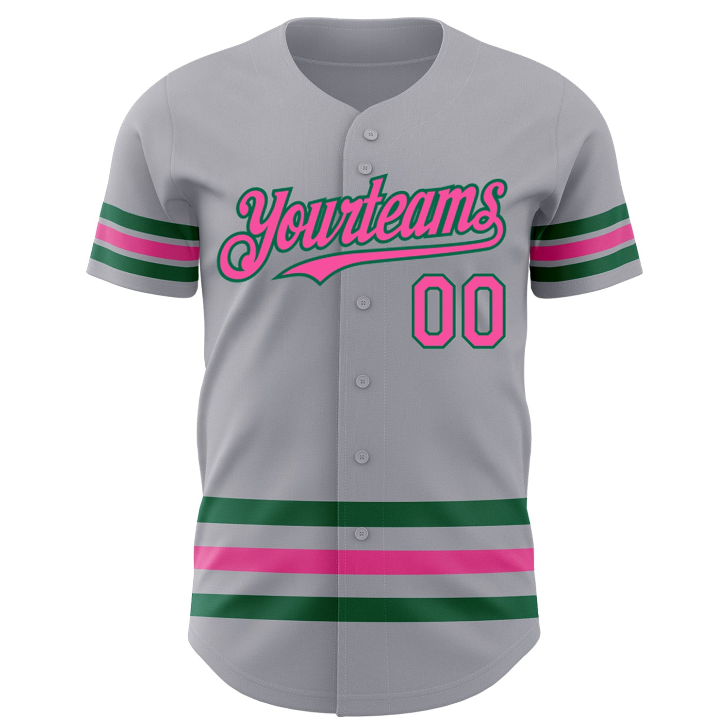 Personalized Gray Pink-Kelly Green Line Authentic Baseball Jersey Team Custom Name and Number Custom Name Number Authentic Baseball Jersey - Personalized Gray Pink Kelly Green Team Jersey Personalized Gray Pink-Kelly - Image 2