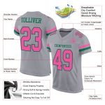 Custom Football Jersey with Personalized Name & Number in Gray, Pink & Kelly Green Mesh Personalized Gray Pink-Kelly Green