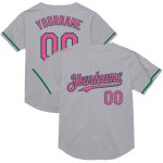 Custom Name and Number Personalized Baseball Jersey in Gray Pink and Kelly Green - Authentic Throwback Mesh Design Personalized
