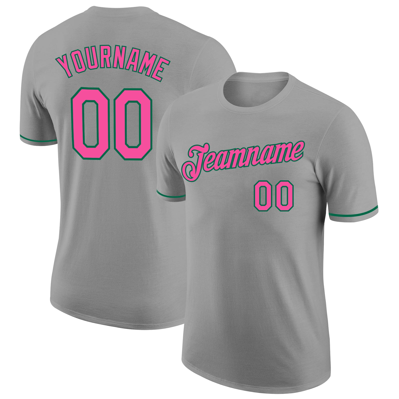 Custom Team Performance T-Shirt with Name and Number - Personalized Gray Pink Kelly Green Personalized Gray Pink-Kelly Green