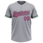 Personalized Softball Jersey - Unisex Two-Button in Gray Pink and Kelly Green Personalized Gray Pink-Kelly Green Two-Button