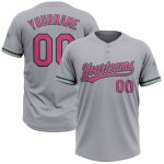 Personalized Softball Jersey - Unisex Two-Button in Gray Pink and Kelly Green Personalized Gray Pink-Kelly Green Two-Button