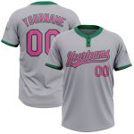 Custom Softball Jersey Personalized with Name & Number, Gray Pink Kelly Green, Unisex, Two-Button Style Personalized Gray