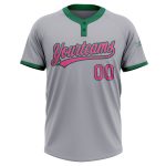 Custom Softball Jersey Personalized with Name & Number, Gray Pink Kelly Green, Unisex, Two-Button Style Personalized Gray