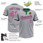 Custom Softball Jersey Personalized with Name & Number, Gray Pink Kelly Green, Unisex, Two-Button Style Personalized Gray
