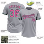 Personalized Softball Jersey - Unisex Two-Button in Gray Pink and Kelly Green Personalized Gray Pink-Kelly Green Two-Button