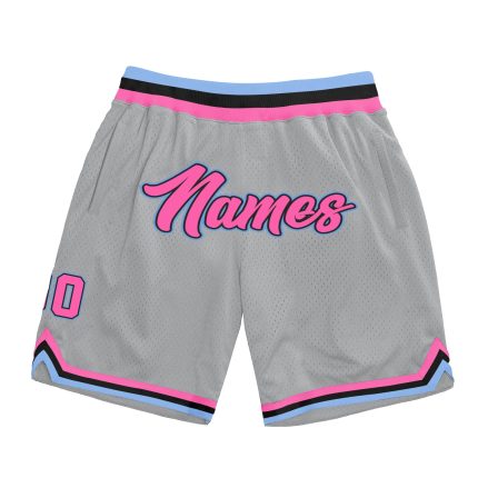 Custom Basketball Shorts with Name and Number, Personalized Gray Pink Light Blue Authentic Throwback Style Personalized Gray