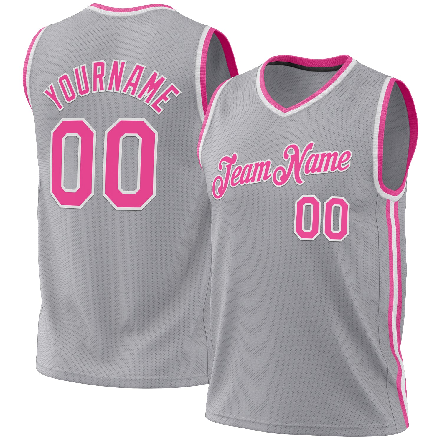 Custom Name Number Authentic Basketball Jersey - Personalized Gray Pink-White Throwback Design Personalized Gray Pink-White