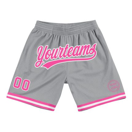 Personalized Gray Pink White Basketball Shorts - Authentic Throwback Design Personalized Gray Pink-White Authentic Throwback