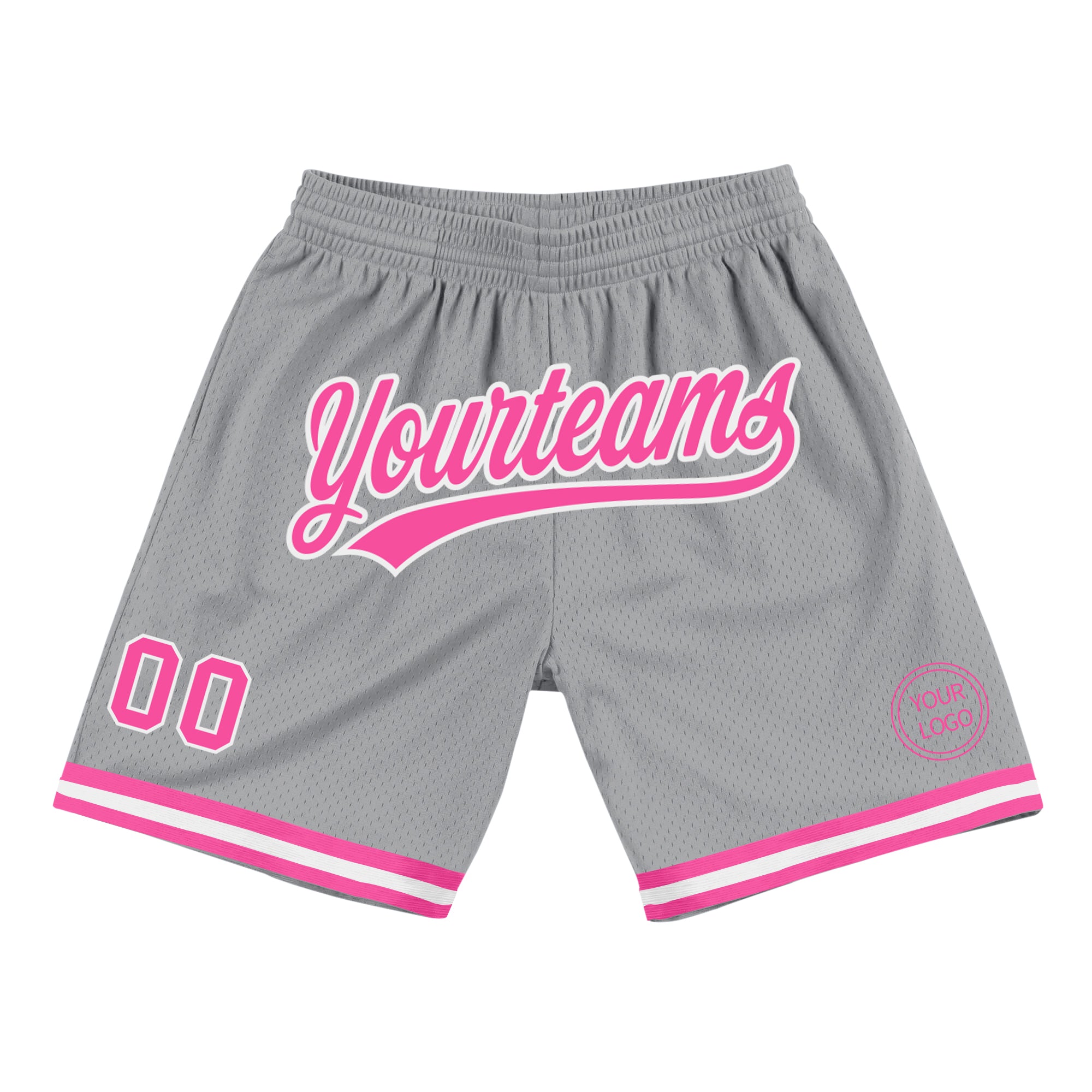 Personalized Gray Pink White Basketball Shorts - Authentic Throwback Design Personalized Gray Pink-White Authentic Throwback