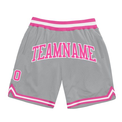 Custom Team Name Number Authentic Throwback Basketball Shorts - Personalized Gray Pink White Design Personalized Gray Pink-White
