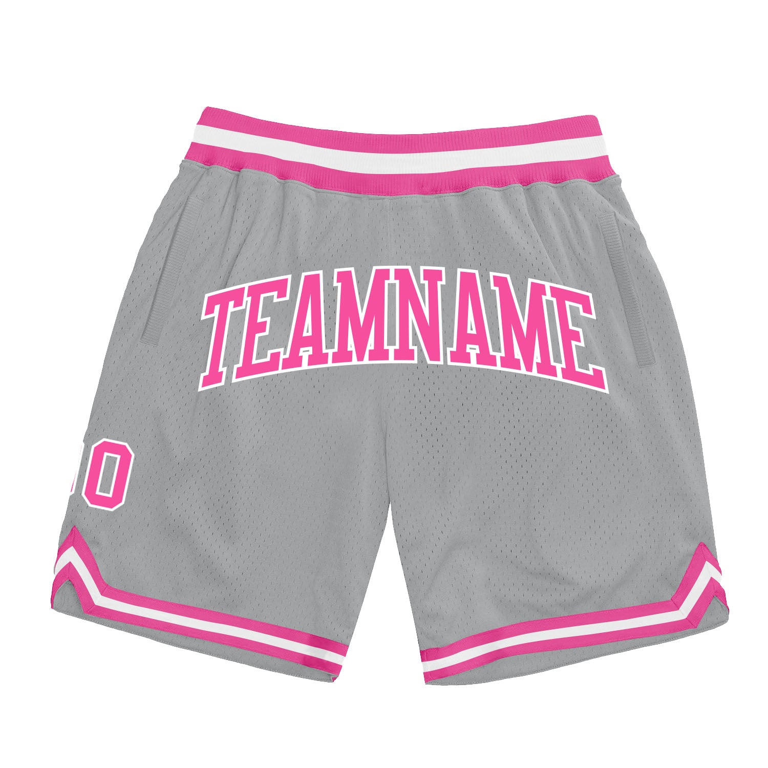 Custom Team Name Number Authentic Throwback Basketball Shorts - Personalized Gray Pink White Design Personalized Gray Pink-White
