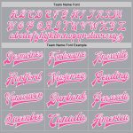 Custom Team Name Number Gray Pink White Varsity Bomber Full-Snap Letterman Jacket Personalized Gray Pink-White Bomber Full-Snap