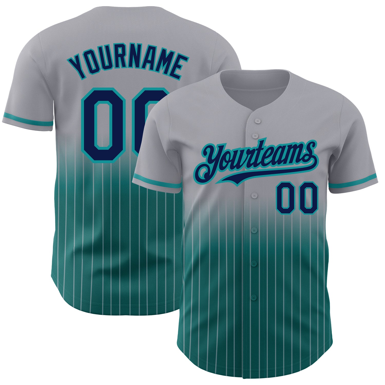 Custom Name Number Baseball Jersey - Personalized Gray Pinstripe Navy Teal Authentic Fade Fashion Personalized Gray Pinstripe