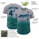Custom Name Number Baseball Jersey - Personalized Gray Pinstripe Navy Teal Authentic Fade Fashion Personalized Gray Pinstripe