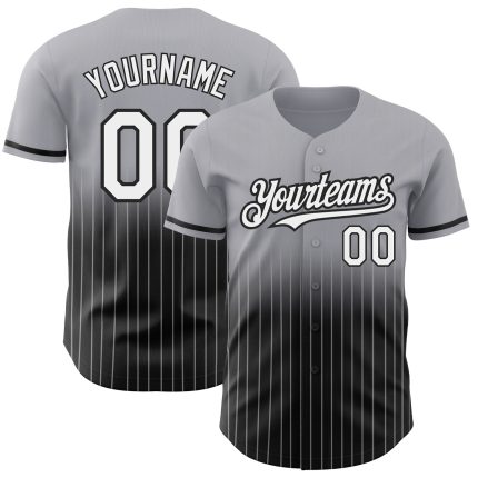 Custom Name and Number Authentic Fade Baseball Jersey in Gray Pinstripe White-Black Fashion Design Personalized Gray Pinstripe