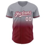 Custom Name Number Personalized Gray Pinstripe Baseball Jersey - White Crimson Authentic Fade Fashion Team Apparel Personalized