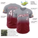 Custom Name Number Personalized Gray Pinstripe Baseball Jersey - White Crimson Authentic Fade Fashion Team Apparel Personalized