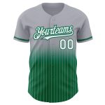 Custom Name and Number Personalized Gray Pinstripe Baseball Jersey - White and Kelly Green Authentic Fade Fashion Personalized