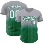 Custom Name and Number Personalized Gray Pinstripe Baseball Jersey - White and Kelly Green Authentic Fade Fashion Personalized