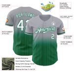 Custom Name and Number Personalized Gray Pinstripe Baseball Jersey - White and Kelly Green Authentic Fade Fashion Personalized