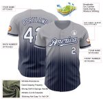 Personalized Authentic Baseball Jersey - Gray Pinstripe White-Navy Custom Name & Number Personalized Gray Pinstripe White-Navy