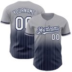 Personalized Authentic Baseball Jersey - Gray Pinstripe White-Navy Custom Name & Number Personalized Gray Pinstripe White-Navy