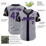 Custom Name and Number Authentic Baseball Jersey in Gray Purple-Black, 3 Color Options, Personalized Arm Shapes Personalized