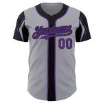 Custom Name and Number Authentic Baseball Jersey in Gray Purple-Black, 3 Color Options, Personalized Arm Shapes Personalized