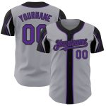 Custom Name and Number Authentic Baseball Jersey in Gray Purple-Black, 3 Color Options, Personalized Arm Shapes Personalized