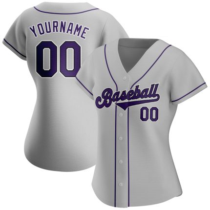 Personalized Gray Black Purple Baseball Jersey for Men and Women Authentic Personalized Gray Purple-Black Authentic Baseball
