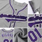 Custom Name and Number Personalized Authentic Baseball Jersey Gray Purple Black Personalized Gray Purple-Black Authentic