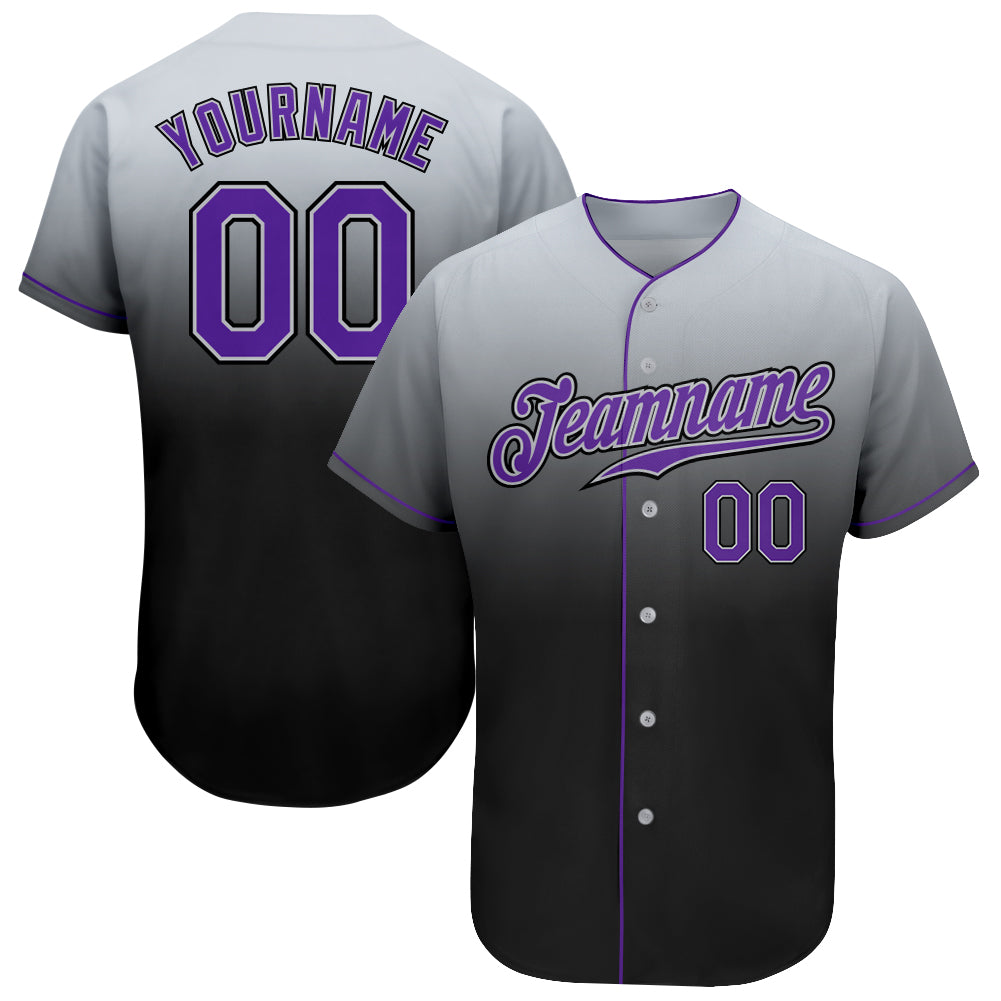 Custom Team Baseball Jersey - Authentic Fade Fashion in Gray Purple Black with Personalized Name and Number Personalized