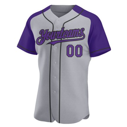 Custom Name and Number Personalized Baseball Jersey in Gray Purple-Black Authentic Raglan Sleeves Personalized Gray Purple-Black