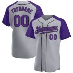 Custom Name and Number Personalized Baseball Jersey in Gray Purple-Black Authentic Raglan Sleeves Personalized Gray Purple-Black