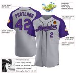 Custom Name and Number Personalized Baseball Jersey in Gray Purple-Black Authentic Raglan Sleeves Personalized Gray Purple-Black