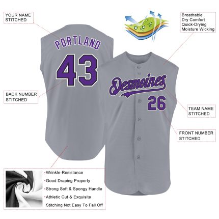 Custom Gray Purple Black Sleeveless Baseball Jersey - Authentic Design Personalized Gray Purple-Black Authentic Sleeveless