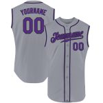 Custom Team Name and Number Baseball Jersey - Personalized Gray Purple-Black Sleeveless Authentic Jersey Personalized Gray