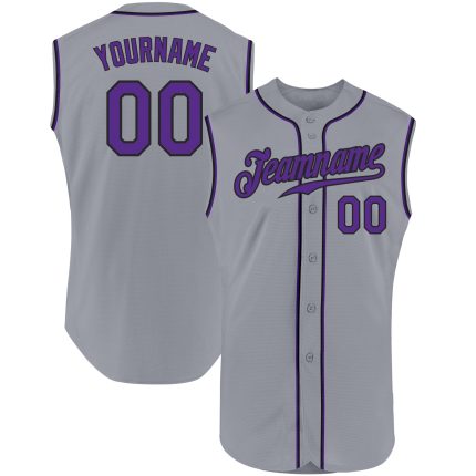 Custom Team Name and Number Baseball Jersey - Personalized Gray Purple-Black Sleeveless Authentic Jersey Personalized Gray