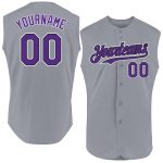 Custom Gray Purple Black Sleeveless Baseball Jersey - Authentic Design Personalized Gray Purple-Black Authentic Sleeveless