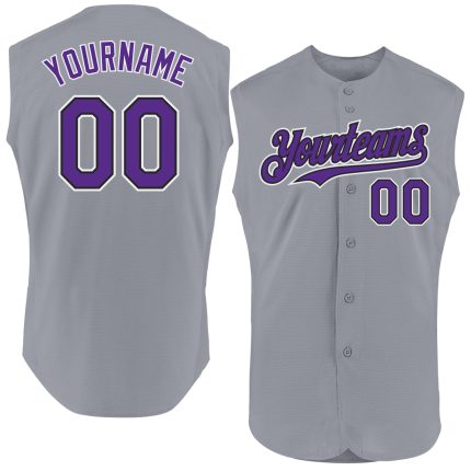 Custom Gray Purple Black Sleeveless Baseball Jersey - Authentic Design Personalized Gray Purple-Black Authentic Sleeveless