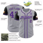 Custom Name and Number Authentic Two Tone Baseball Jersey - Personalized Gray and Purple-Black Personalized Gray Purple-Black