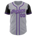 Custom Name and Number Authentic Two Tone Baseball Jersey - Personalized Gray and Purple-Black Personalized Gray Purple-Black