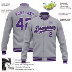 Personalized Bomber Jacket Gray Purple Black Full-Snap Varsity Letterman Personalized Gray Purple-Black Bomber Full-Snap