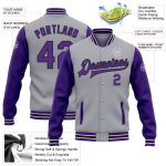 Personalized Bomber Varsity Jacket Gray Purple Black Full-Snap Two Tone Personalized Gray Purple-Black Bomber Full-Snap Varsity