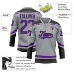 Custom Name and Number Personalized Hockey Lace Neck Jersey - Gray Purple-Black Team Gear Personalized Gray Purple-Black