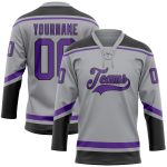 Custom Name and Number Personalized Hockey Lace Neck Jersey - Gray Purple-Black Team Gear Personalized Gray Purple-Black